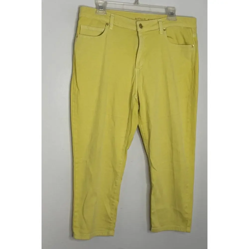 Michael Kors Womens Izzy Cropped Skinny Jeans Yellow Size 14